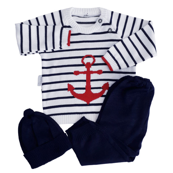 Conjunto bebé niño marinero rayas hilo algodón