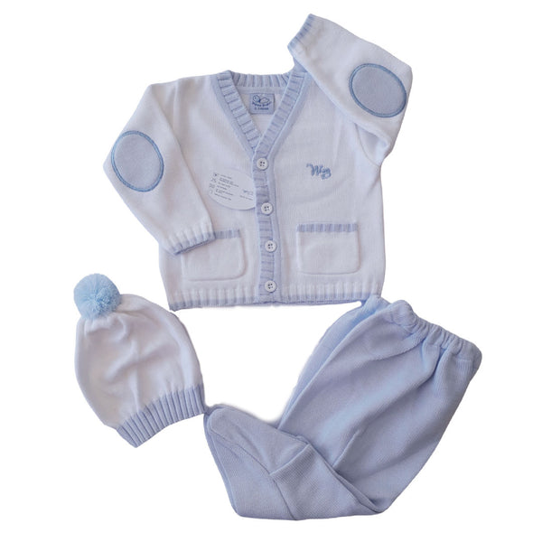 Conjunto bebé niño hilo algodón blanco/celeste